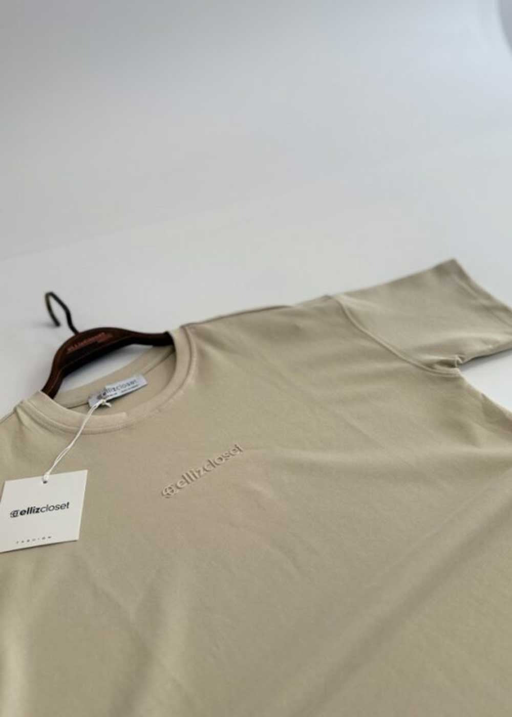 Basic Oversized T-Shirt Με Λογότυπο – Μπεζ – 2