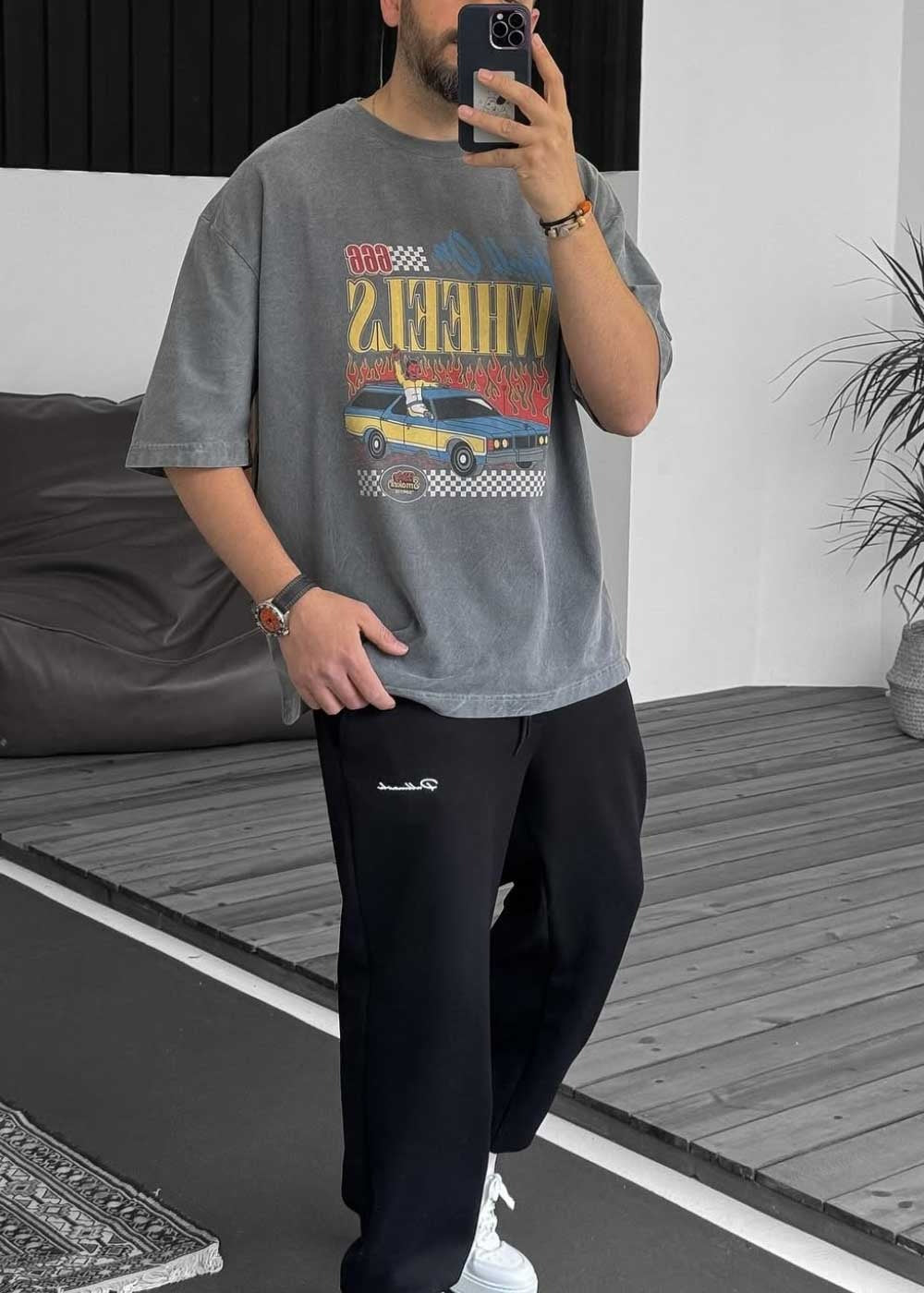 Hell On Wheels Oversize T-Shirt - Ξεβαμμένο Γκρι – 4