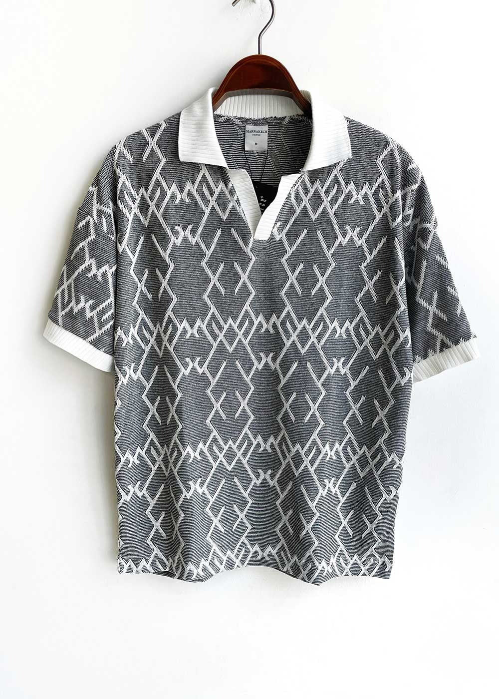 Πλεκτό Polo T-Shirt Με Γεωμετρικό Μοτίβο - Γκρι – 7