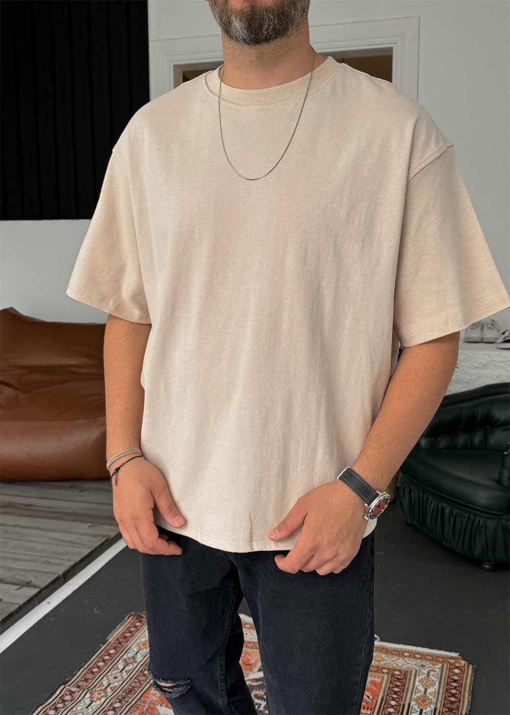 Basic Relax T-Shirt – Μπεζ – 2