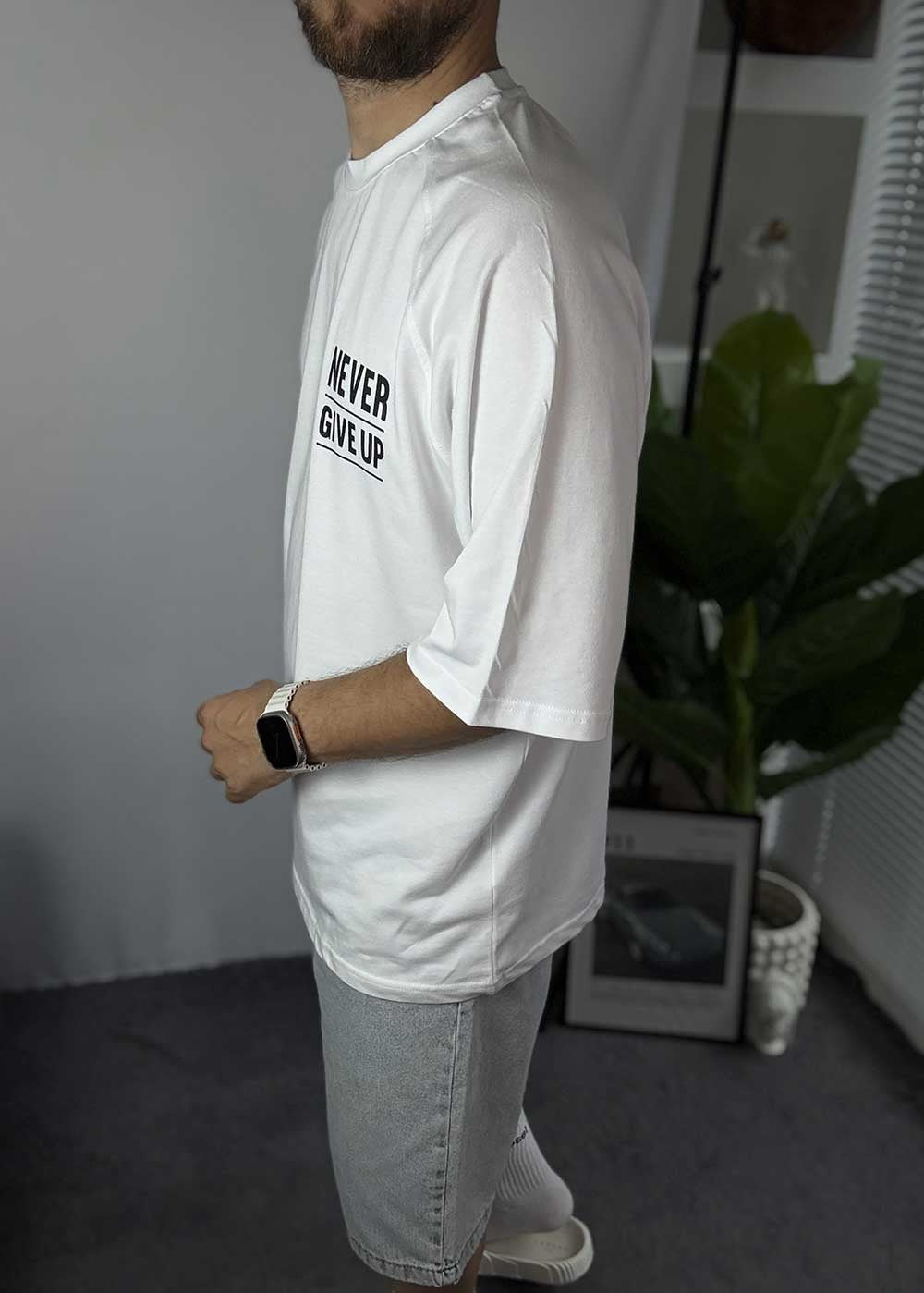 Oversized T-Shirt Never Give Up – Λευκό – 6