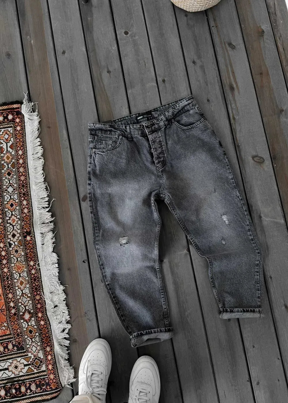 Παντελόνι Τζιν Loose Fit Με Μικρά Σκισίματα - Γκρι Σκούρο – 6