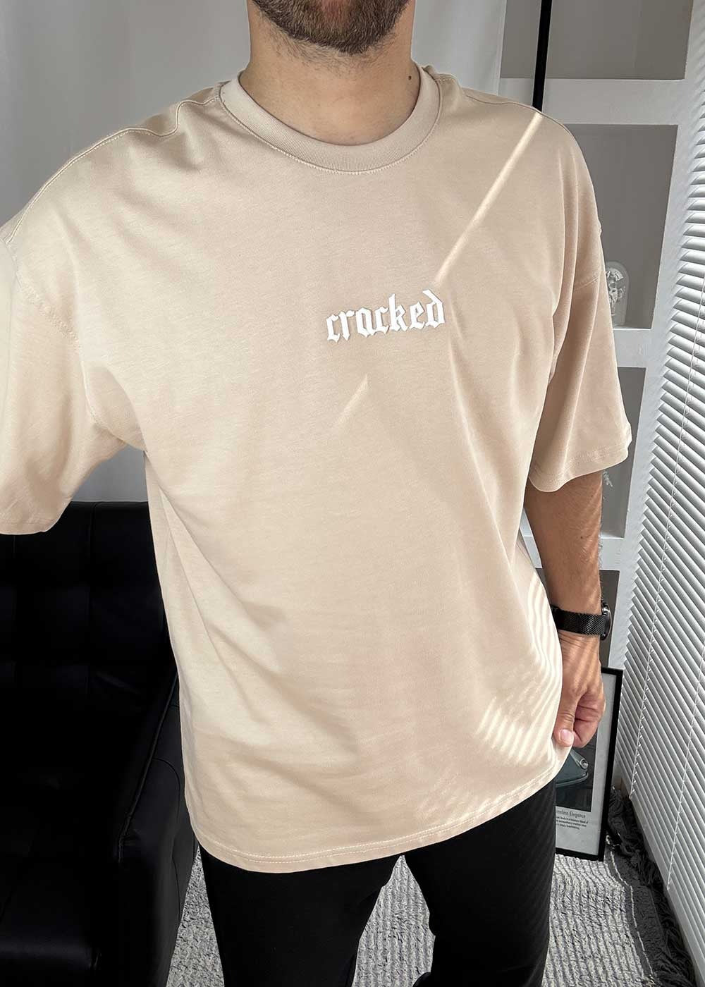 Cracked Oversized T-Shirt με Τύπωμα – Μπεζ – 7