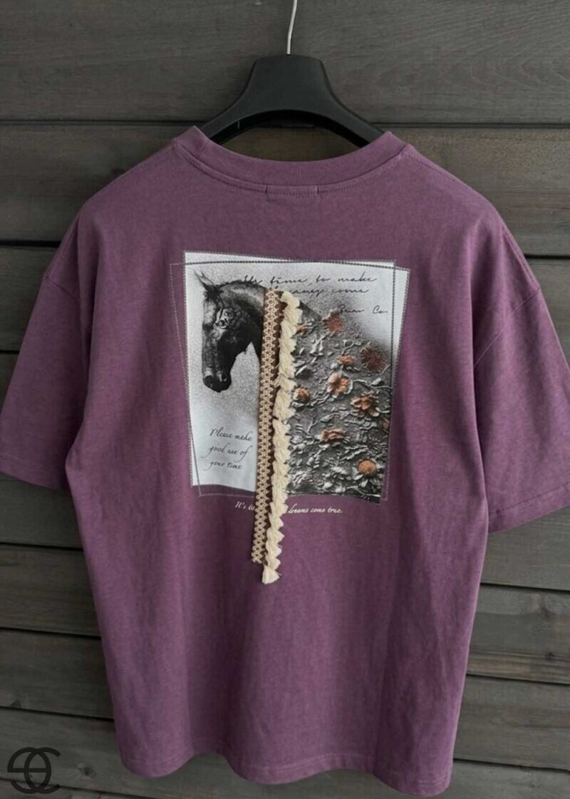 Oversized T-Shirt Horse Tassel – Μωβ – 6