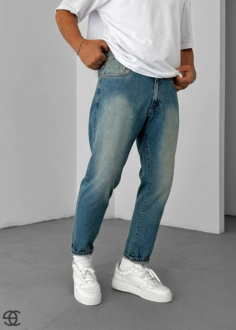 Παντελόνι Τζιν Loose Fit Με Φθαρμένη Όψη Ξεβαμμένο – Μπλε
