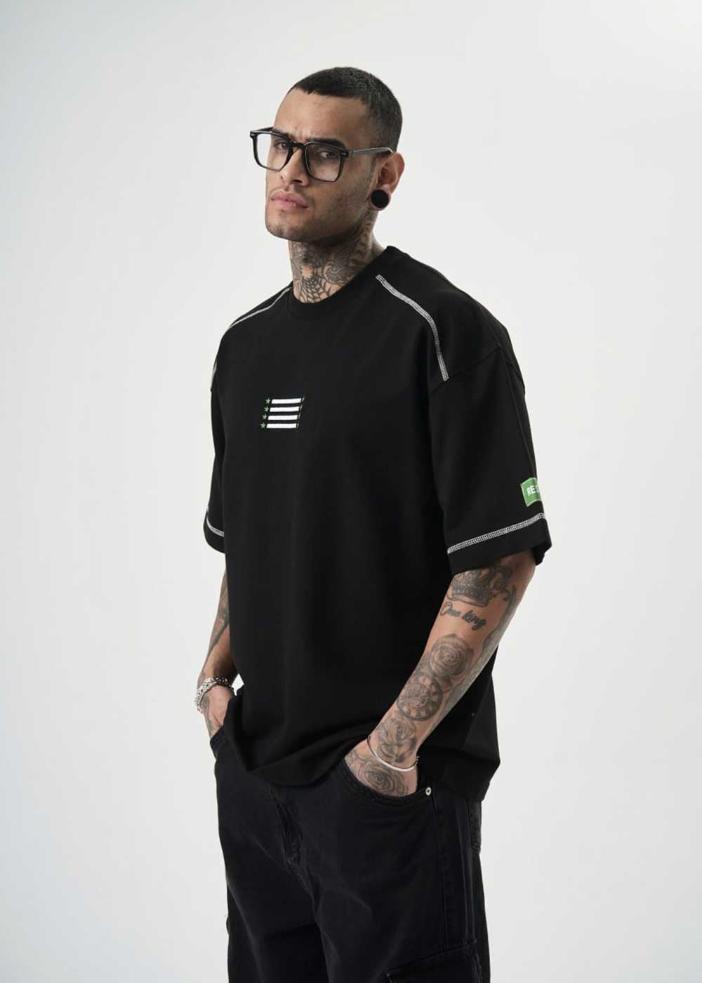 22 Oversized T-Shirt Με Ραφές - Μαύρο – 2