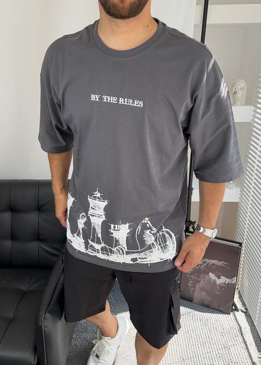 Oversized T- shirt By The Rules – Ανθρακί – 7