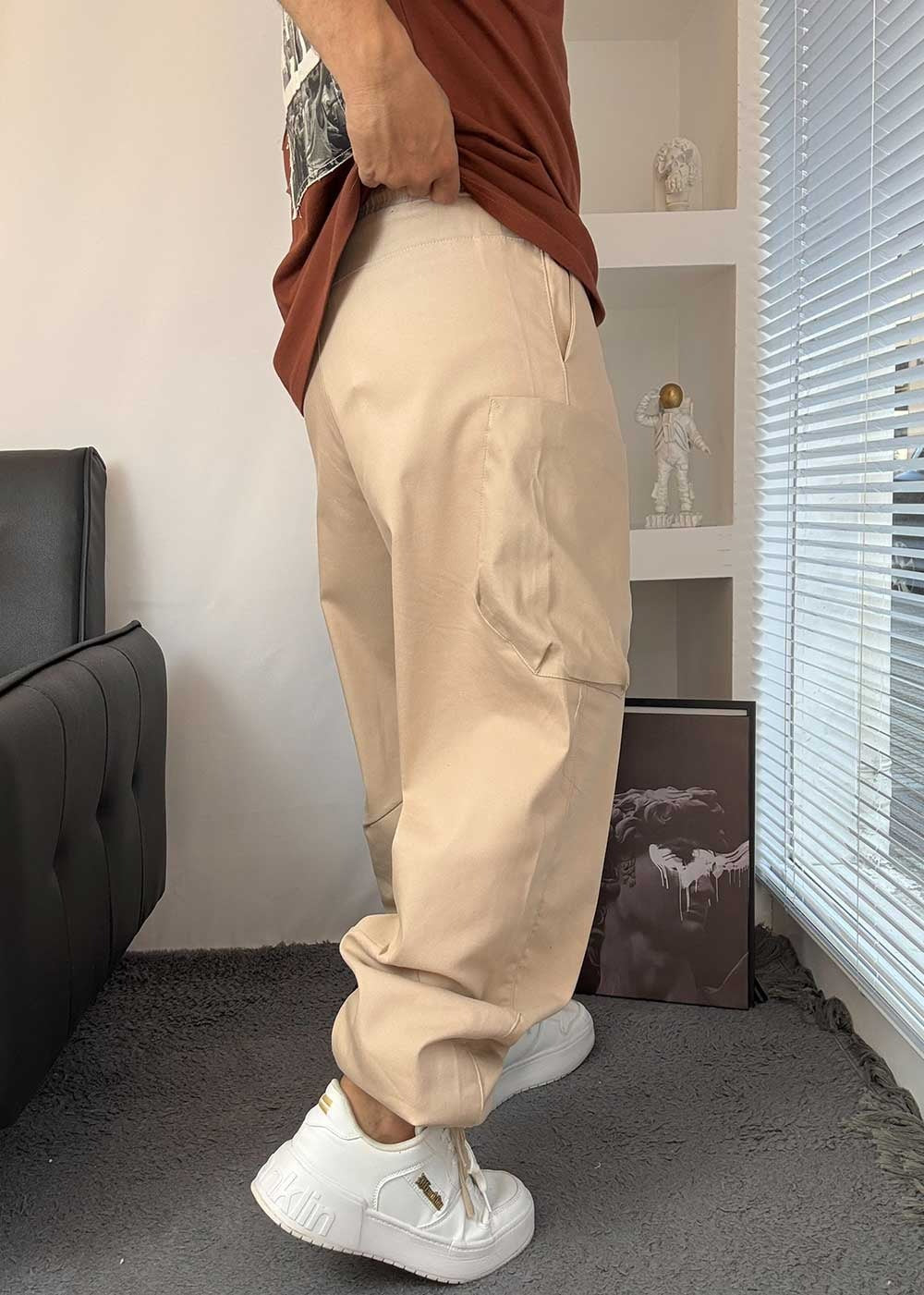 Casual Cargo Παντελόνι Με Λάστιχο Και Τσέπες- Μπεζ – 5