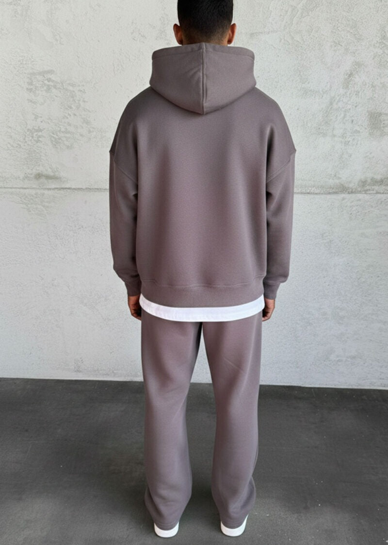 Σετ Εσωτερική Επένδυση με Oversized Ζακέτα Φούτερ με Διπλό Άνοιγμα Φερμουάρ και Baggy Φόρμα – Καφέ Ποντικί – 3