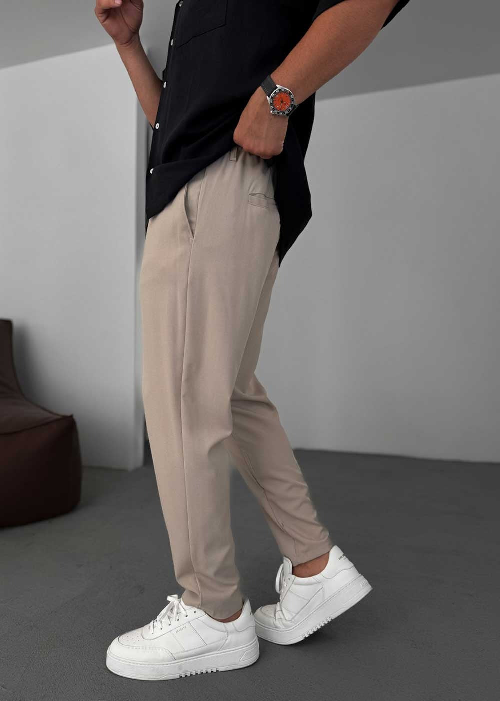 Relaxed Fit Υφασμάτινο Παντελόνι με Λάστιχο – Μπεζ
