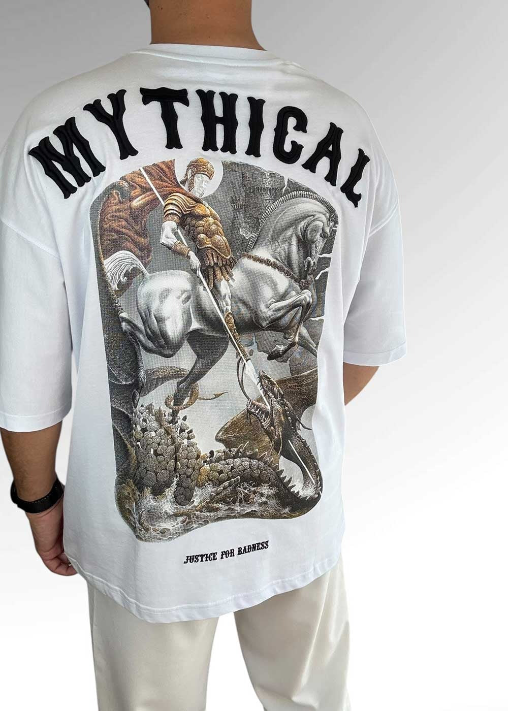 Mythical Oversized T-Shirt με Τύπωμα και Κεντημένο Λογότυπο – Λευκό – 7