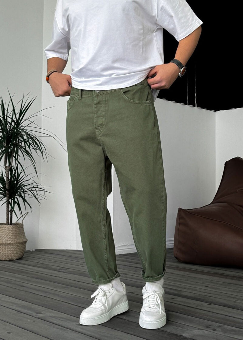 Basic Παντελόνι Τζιν Loose Fit -Χακί