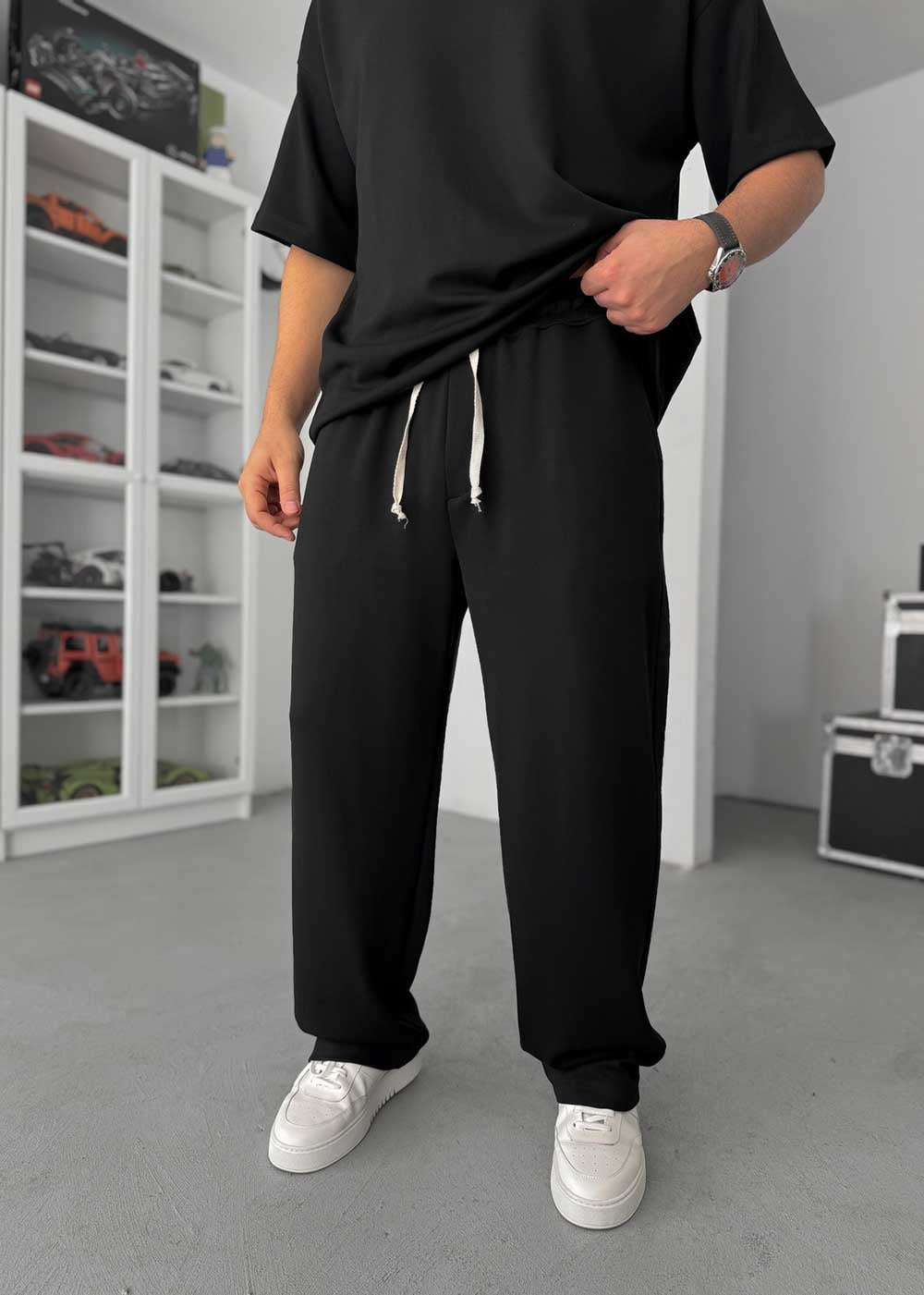Embossed Modal Oversized T-Shirt & Relaxed Jogger Σετ – Μαύρο – 7