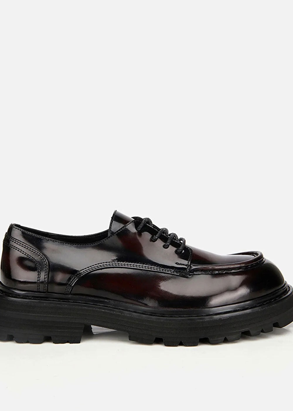 Premium Λουστρίνι Δερμάτινο Derby με Chunky Σόλα – Bordeaux Black – 7