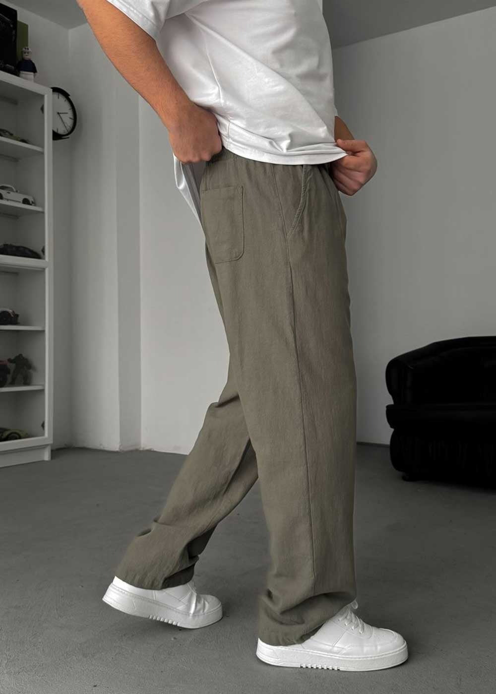 Baggy Παντελόνι Linen-Touch – Χακί – 4