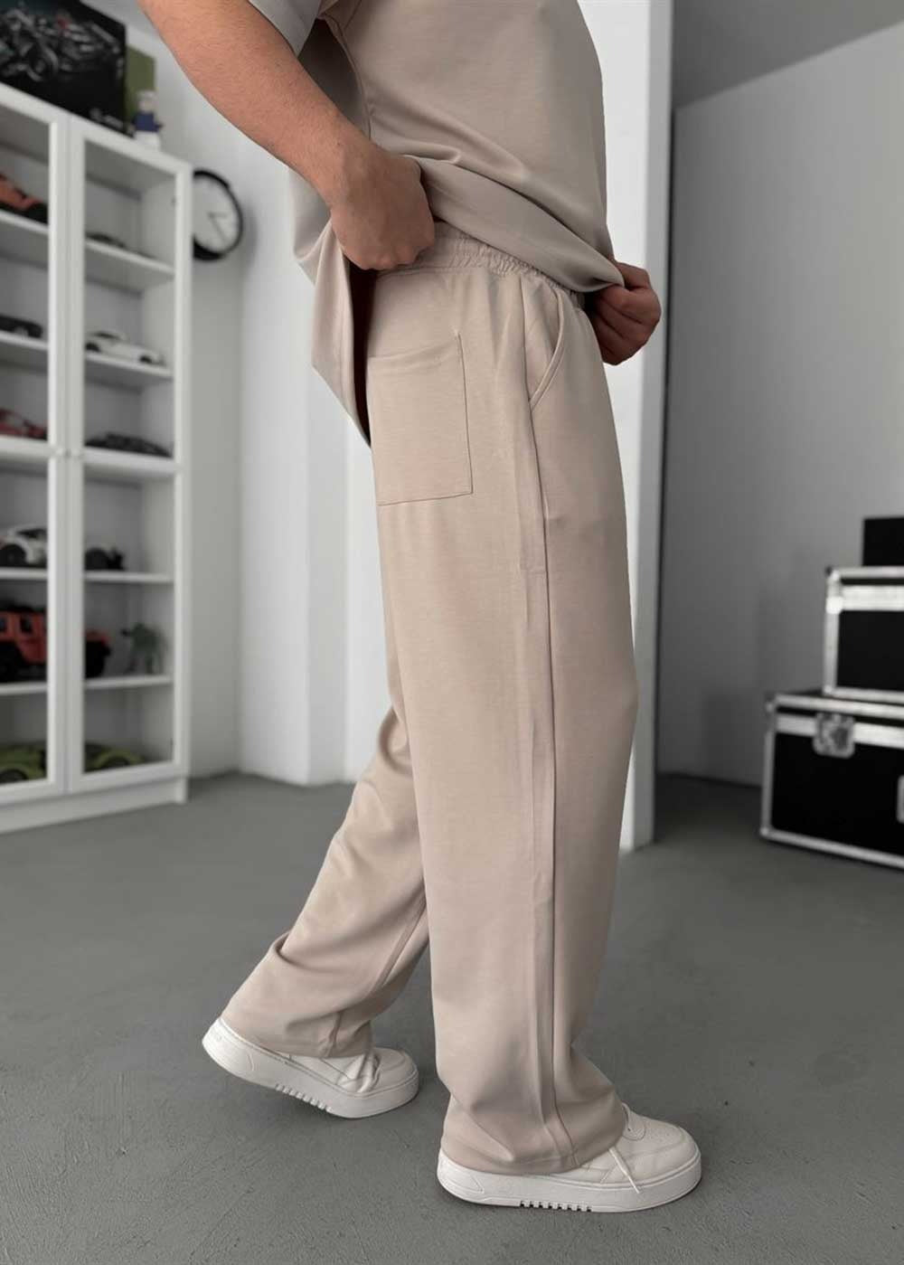 Embossed Modal Oversized T-Shirt & Relaxed Jogger Σετ – Μπεζ – 6