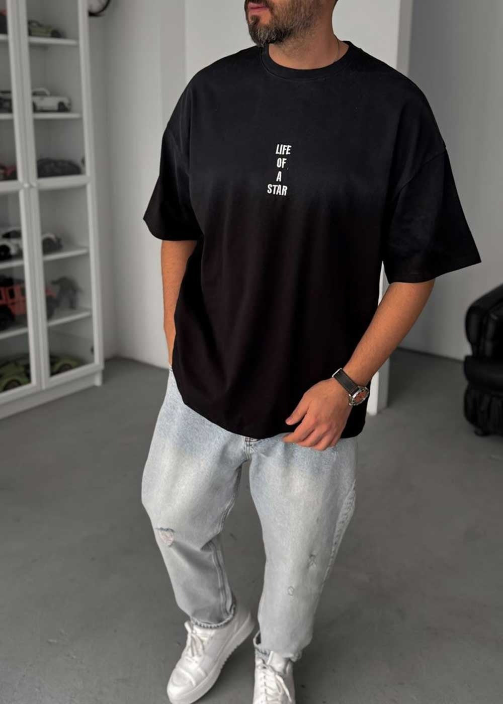 Oversize T-Shirt Life Embroidery – Μαύρο – 7