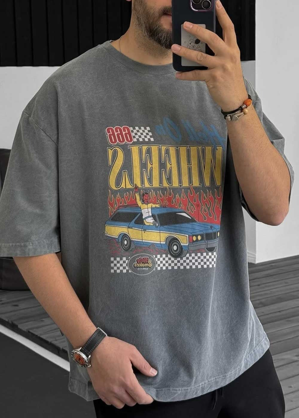Hell On Wheels Oversize T-Shirt - Ξεβαμμένο Γκρι – 5