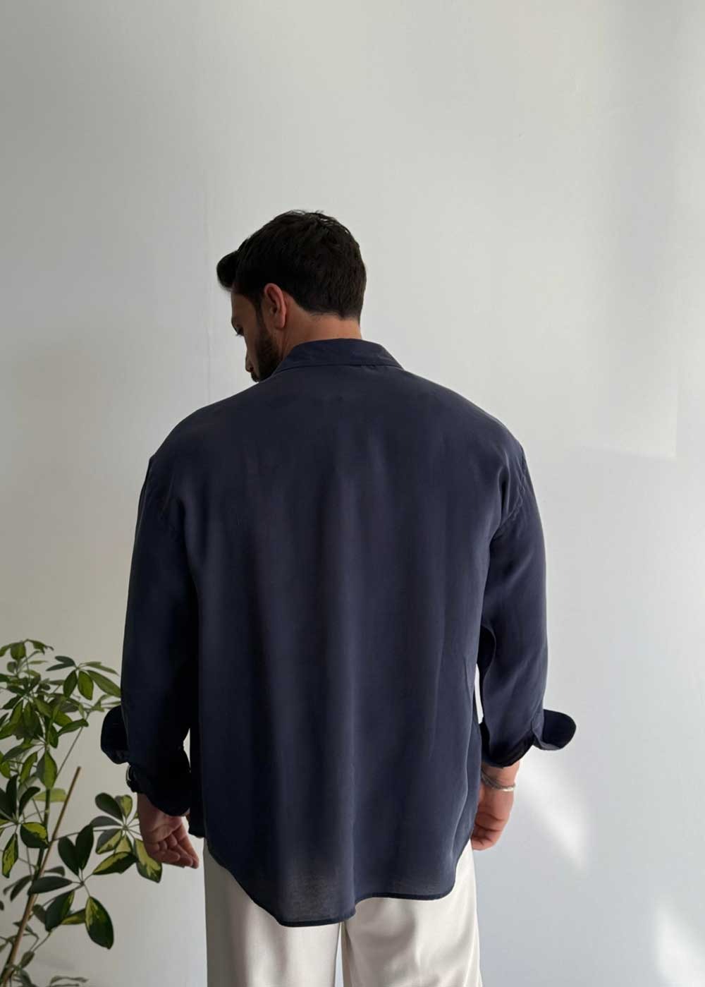 Πουκάμισο Oversized Σε Tencel Ύφανση - Μπλε – 2