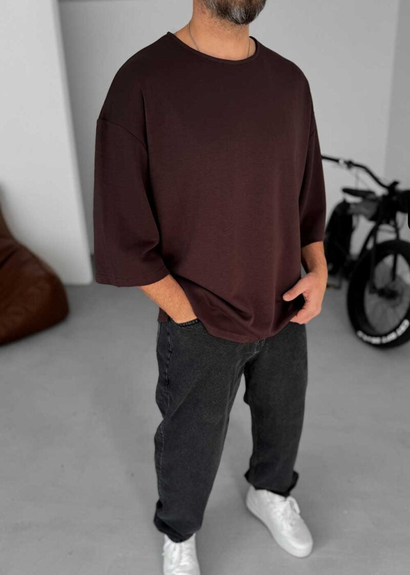 Three-Quarter 3/4 Sleeve T-Shirt Με Ελαστικότητα – Σκούρο Καφέ – 5