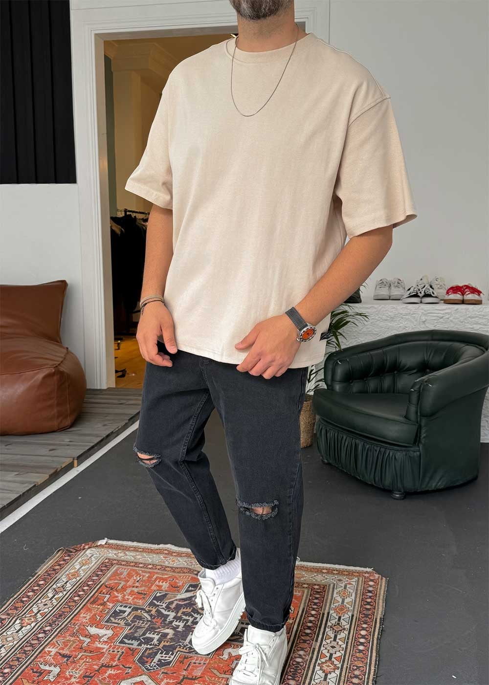 Basic Relax T-Shirt – Μπεζ – 3