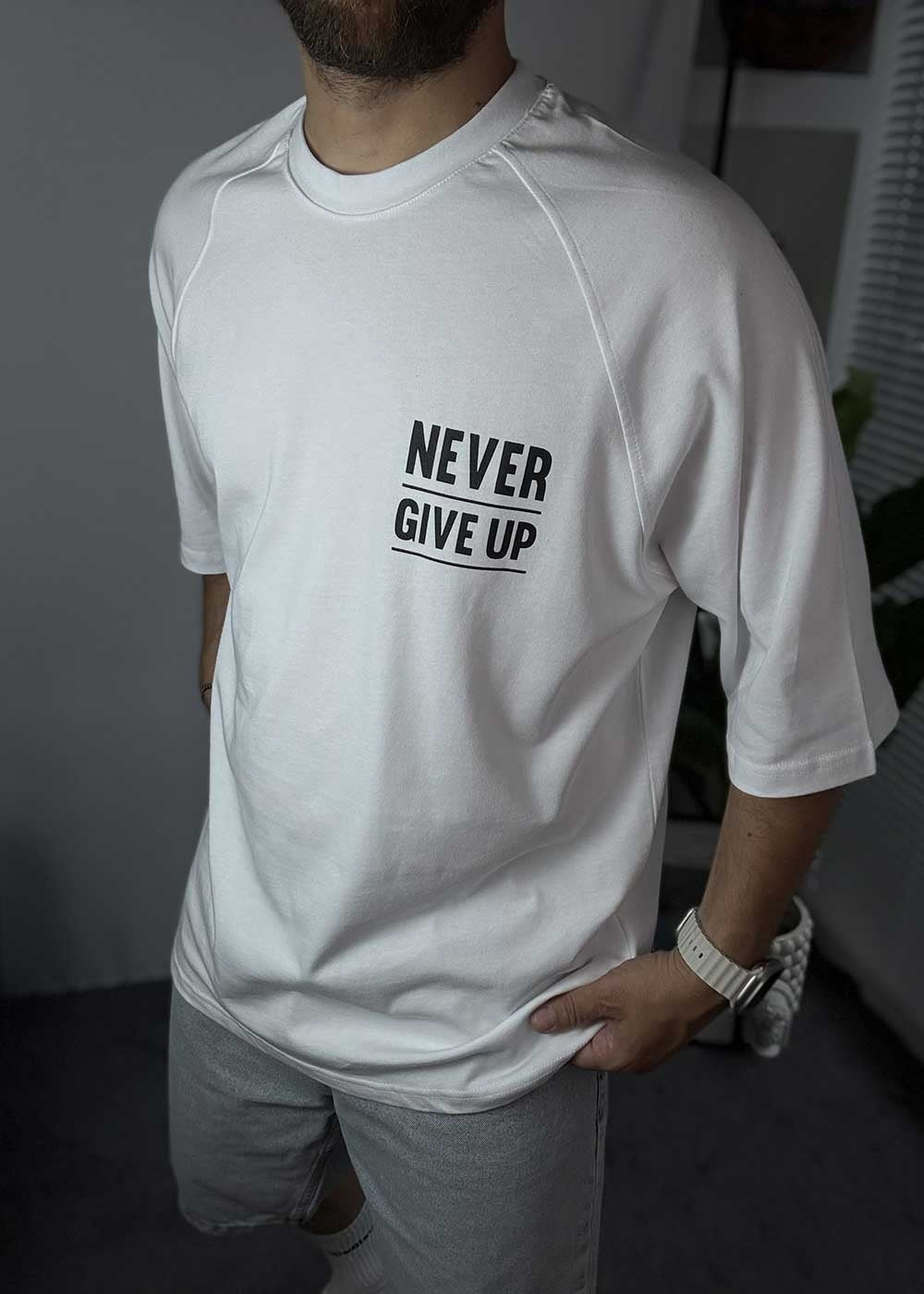 Oversized T-Shirt Never Give Up – Λευκό – 7