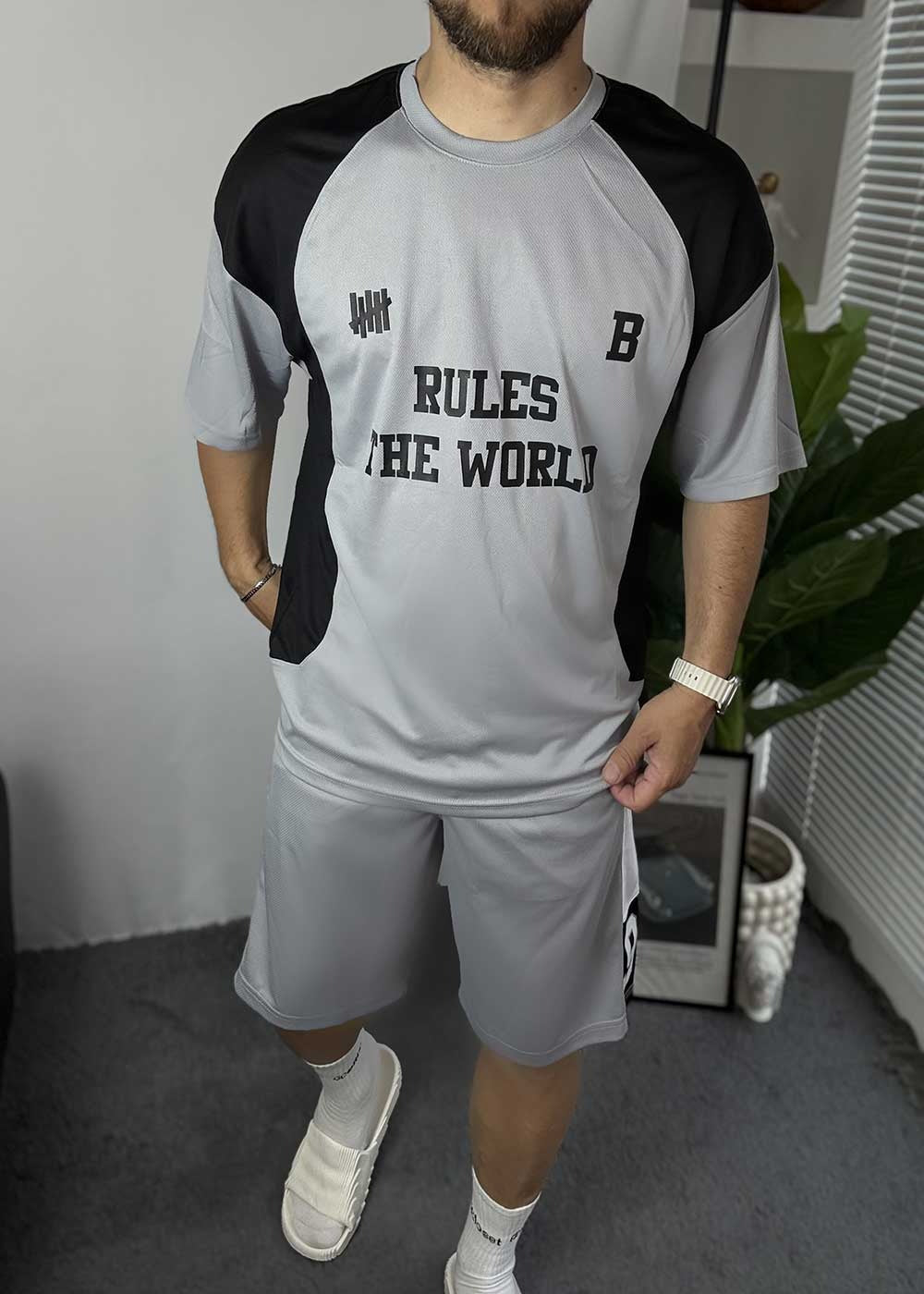 Αθλητικό Σετ Tshirt και Βερμούδα Rules the World – Γκρι – 8