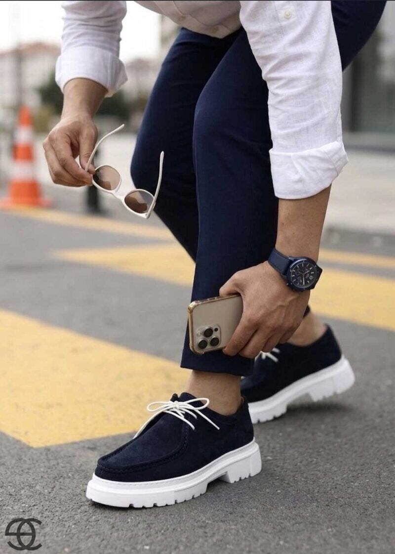 Chunky Suede Sneakers με Ανάγλυφη Σόλα – Μπλε – 2