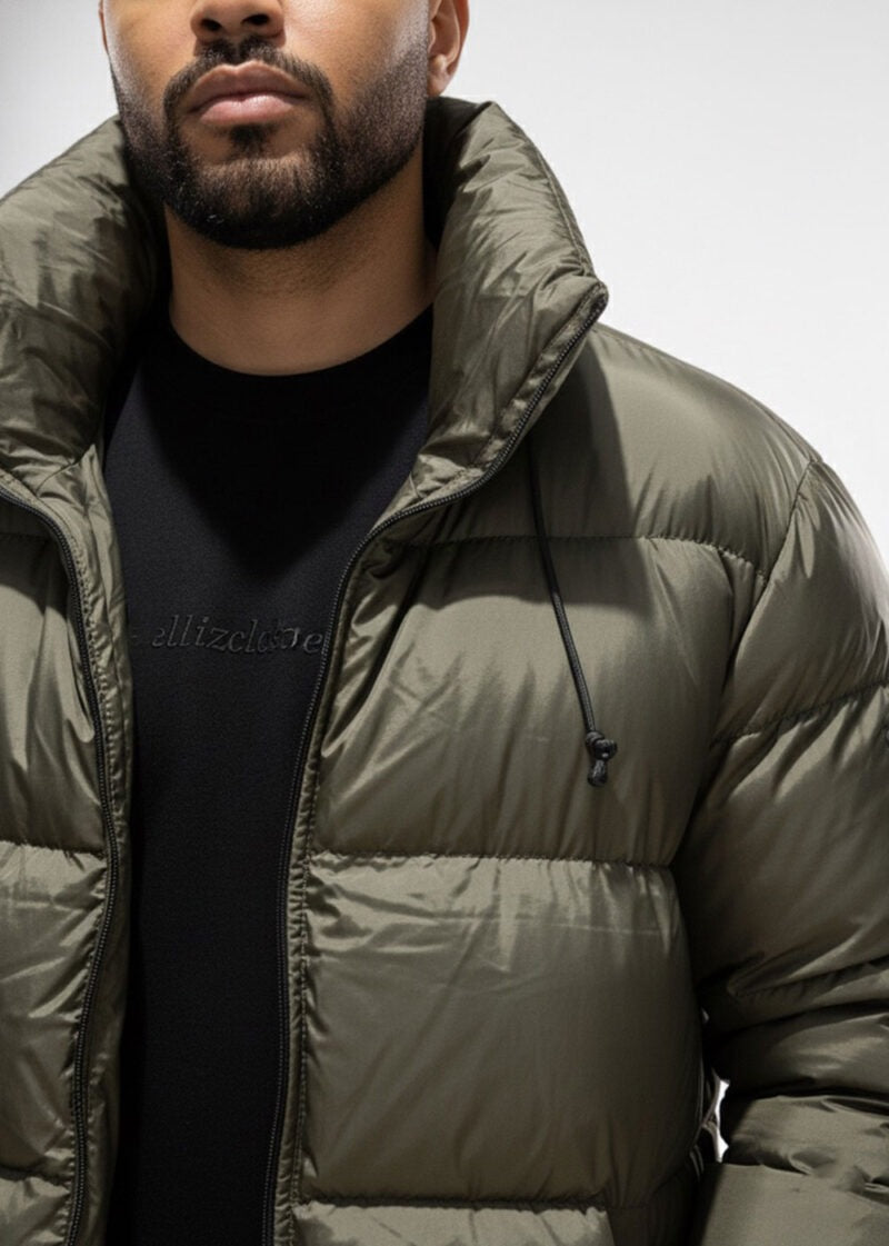 Puffer Μπουφάν Oversized Fit με Ψηλό Γιακά-Χακί