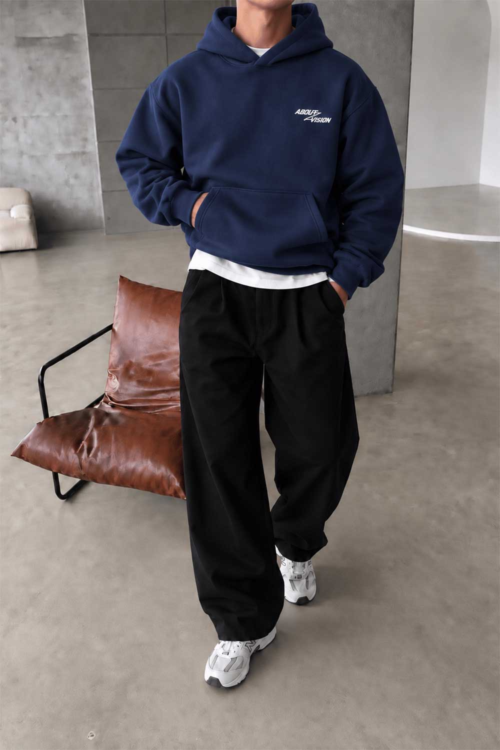 Φούτερ Premium Boxy Fit με Κουκούλα & Τυπώματα Vision Με Εσωτερική Επένδυση – Μπλε
