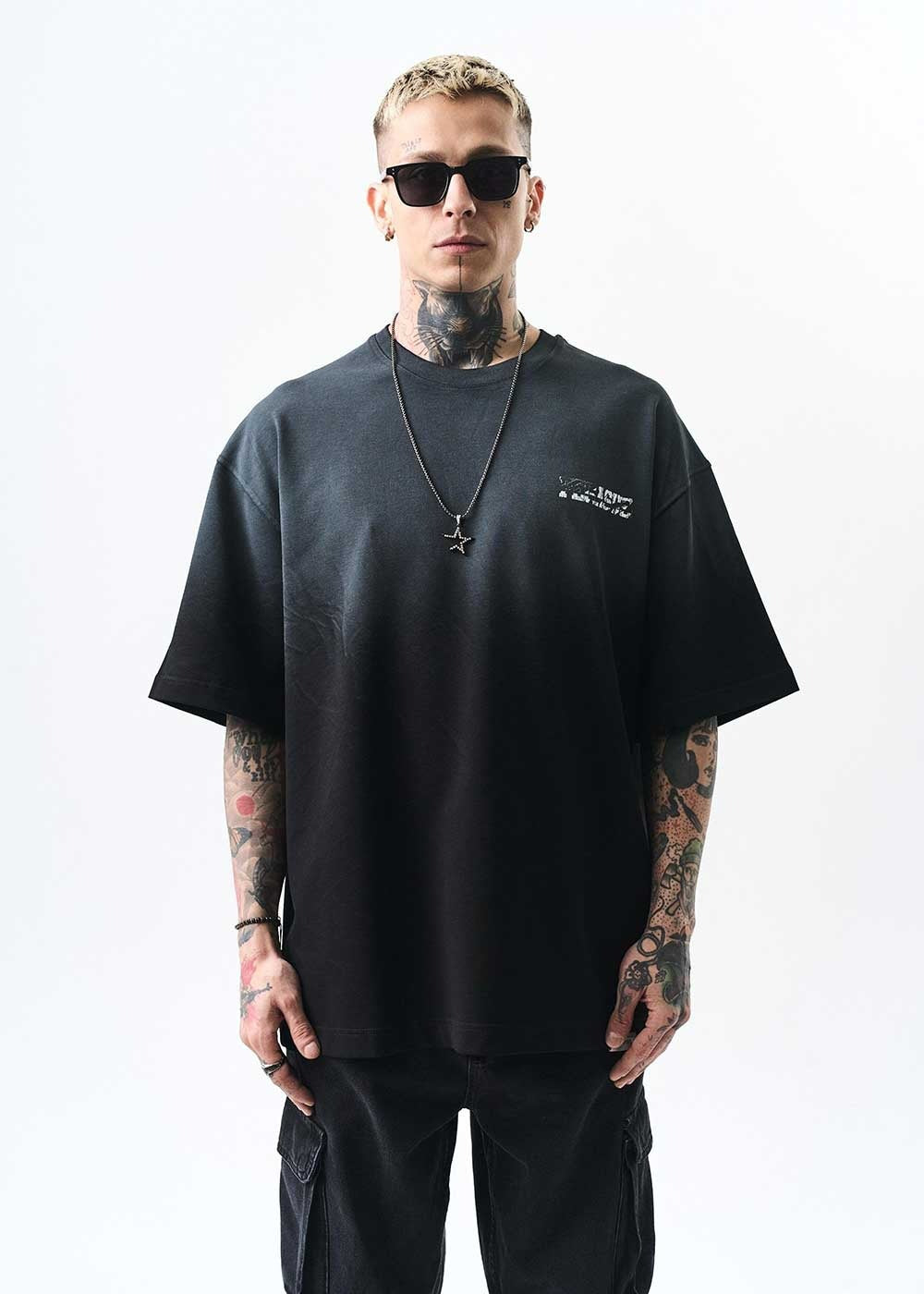 Pegasus Oversized T-Shirt Με Εφέ Πλυσίματος - Μαύρο