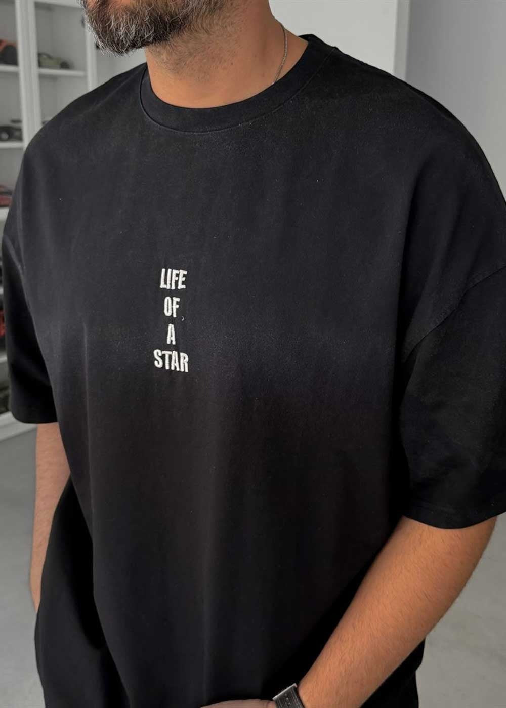 Oversize T-Shirt Life Embroidery – Μαύρο – 8