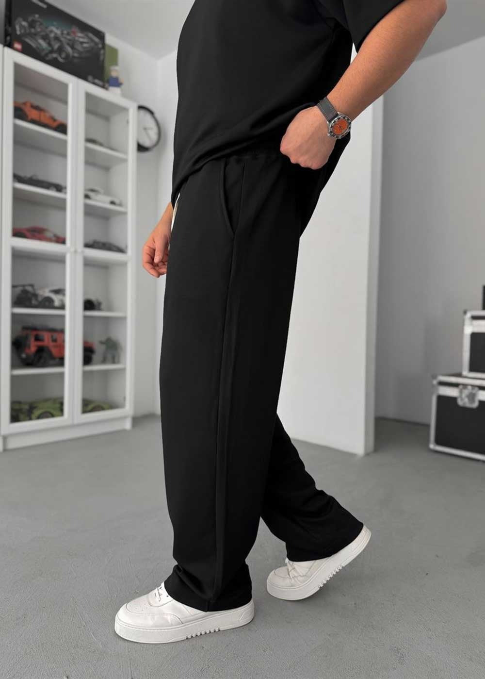 Embossed Modal Oversized T-Shirt & Relaxed Jogger Σετ – Μαύρο – 8