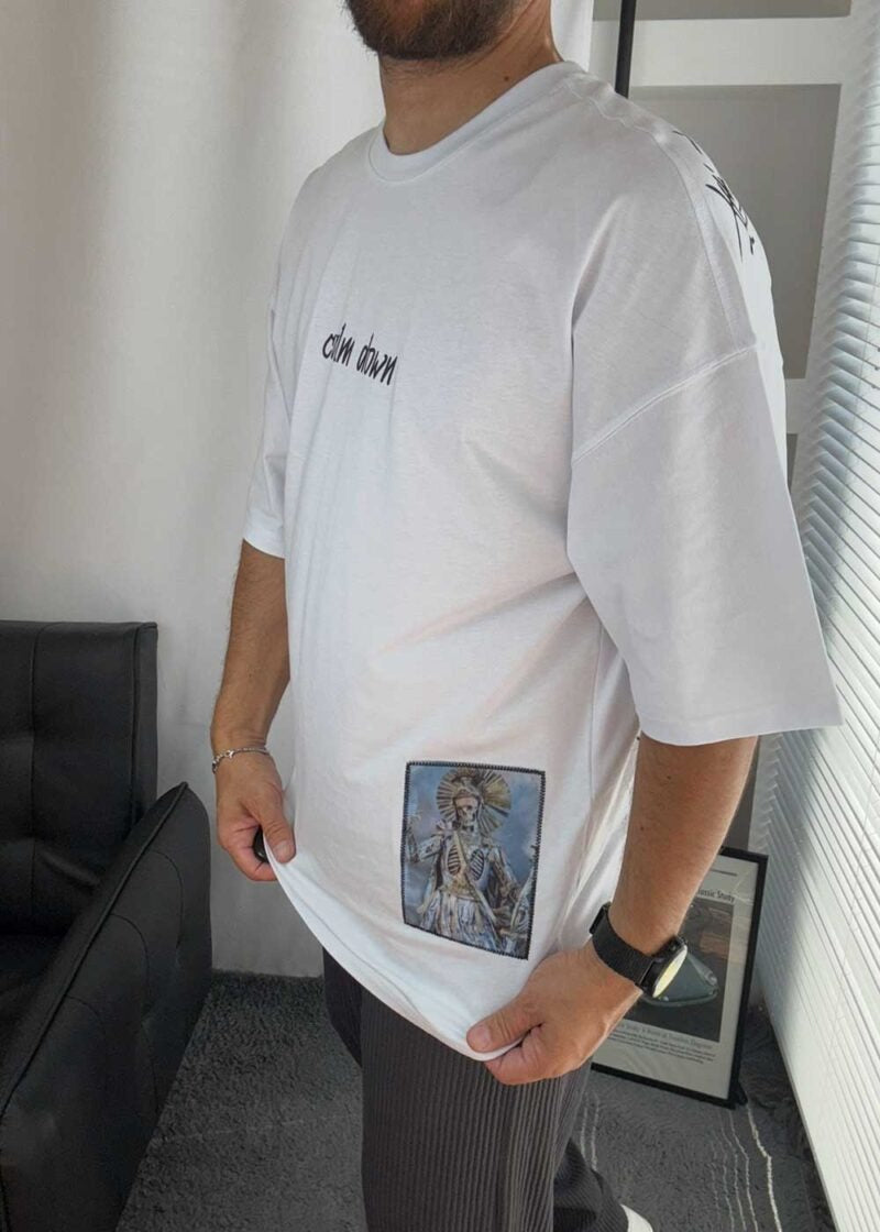 Calm Down Oversized T-Shirt – Λευκό – 3