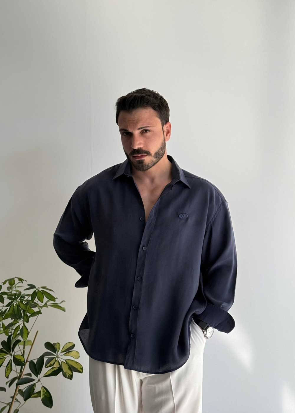 Πουκάμισο Oversized Σε Tencel Ύφανση - Μπλε