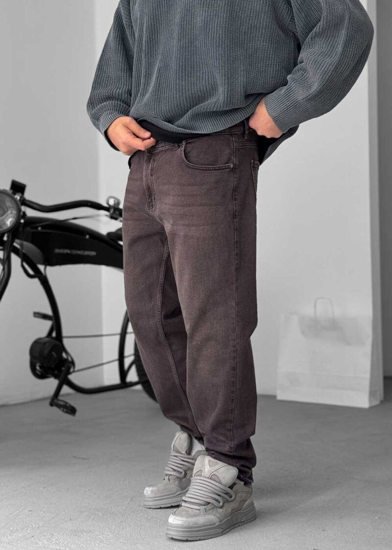 Παντελόνι Relaxed Fit Με Ελαστάν Ελαφρώς Ξεβαμμένο – Καφέ – 2