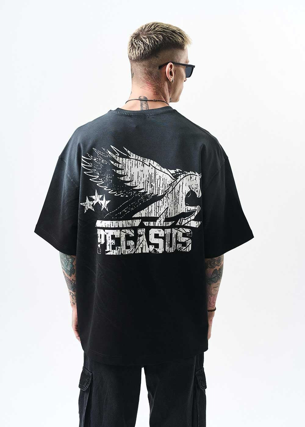 Pegasus Oversized T-Shirt Με Εφέ Πλυσίματος - Μαύρο – 4
