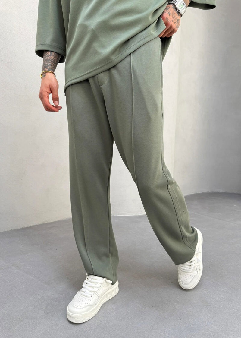 Minimal Co-Ord Σετ Jogger και 3/4 Μπλούζα με Ελαστικό Ύφασμα – Χακί – 3