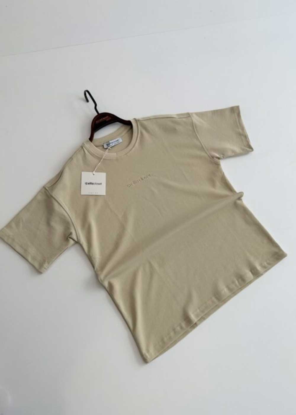 Basic Oversized T-Shirt Με Λογότυπο – Μπεζ – 3