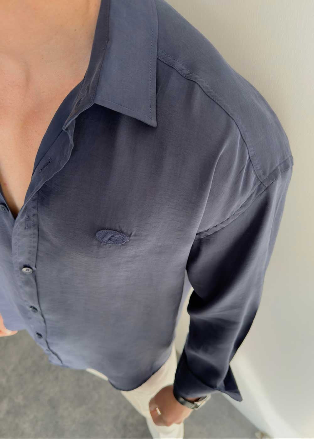 Πουκάμισο Oversized Σε Tencel Ύφανση - Μπλε – 5