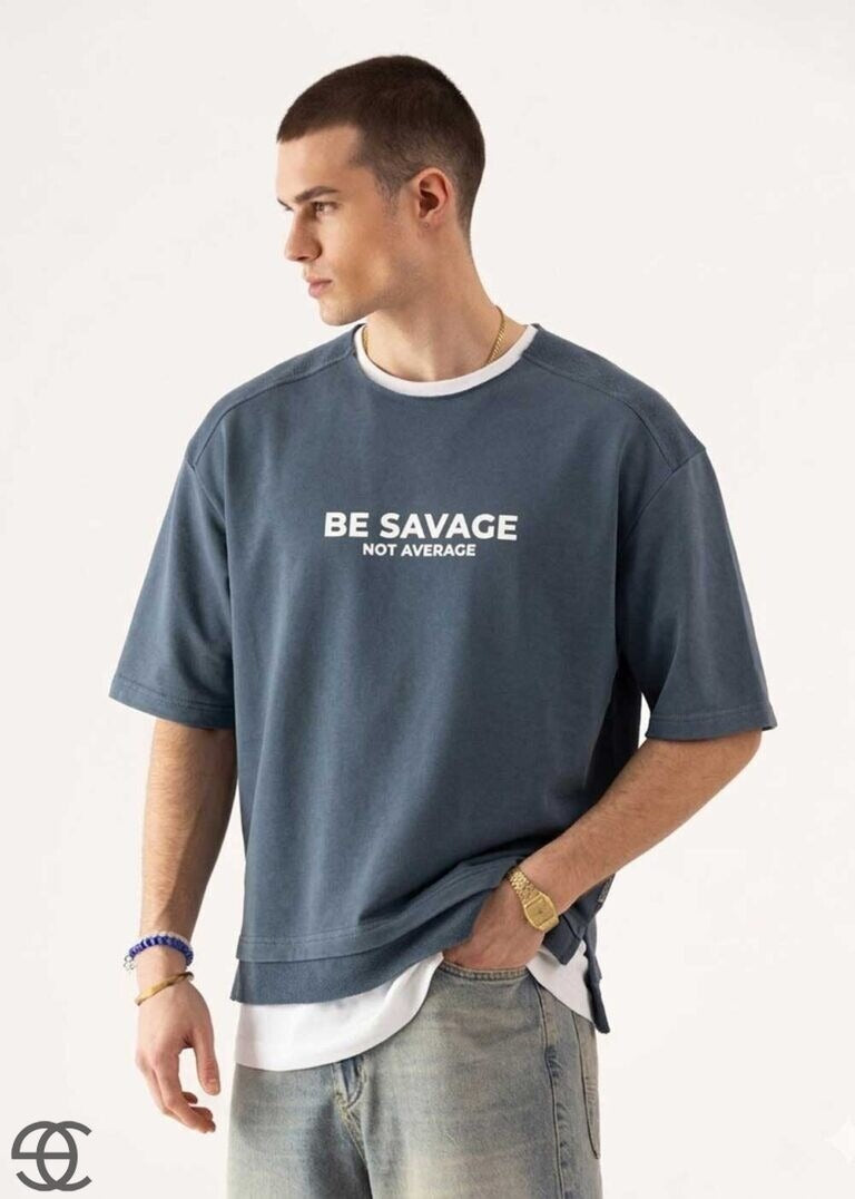 Be Savage Oversized T-Shirt με Τύπωμα και Ακατέργαστο Γιακά – Μπλε Ζαφείρι – 2