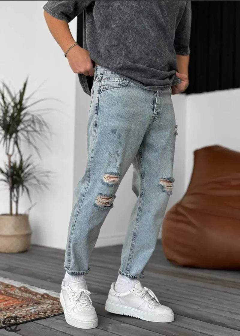Παντελόνι Τζιν Loose Fit Με Σκισίματα -Επεξεργαμένο Γαλάζιο – 2