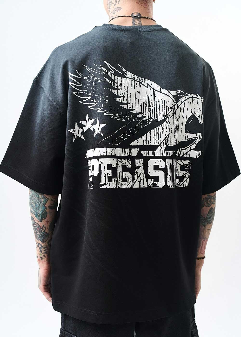 Pegasus Oversized T-Shirt Με Εφέ Πλυσίματος - Μαύρο – 5