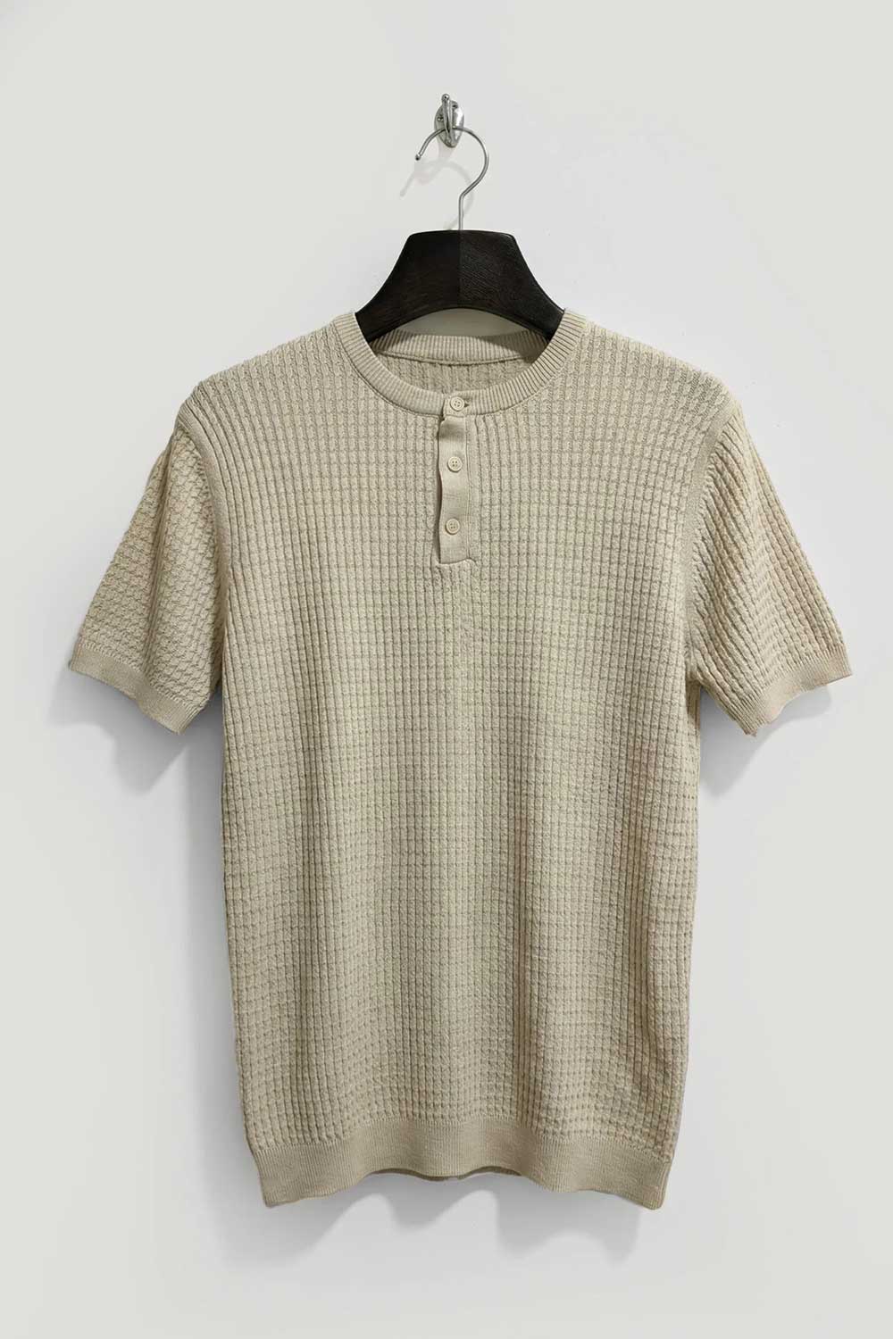 Μπλούζα Knit Henley Textured Studio – Μπεζ
