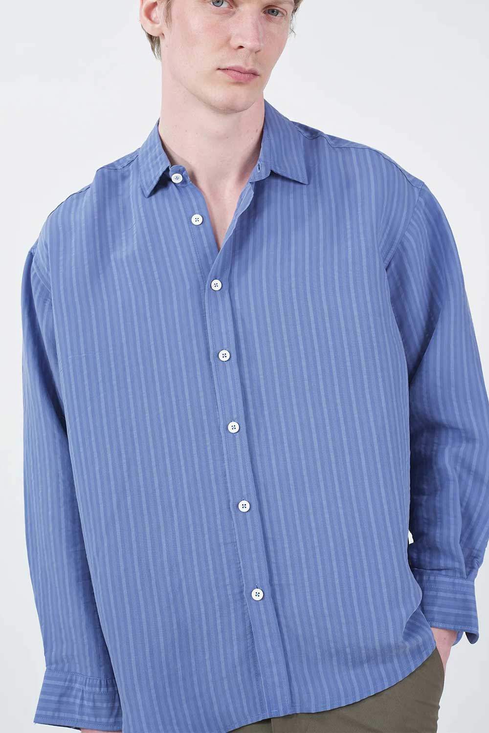 Πουκάμισο Oversized Modal Vertical Stripe Studio – Μπλε