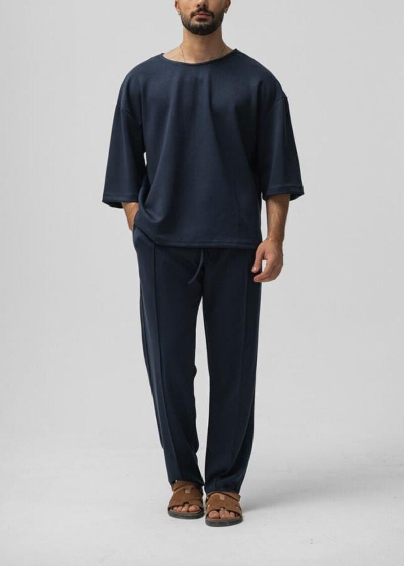 Minimal Co-Ord Set Jogger και 3/4 Μπλούζα με Ελαστικό Ύφασμα – Μπλε – 11