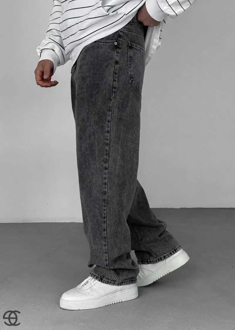 Baggy Relax Denim Τζιν Παντελόνι Με Ξεβαμμένο Εφέ – Ανθρακί – 2