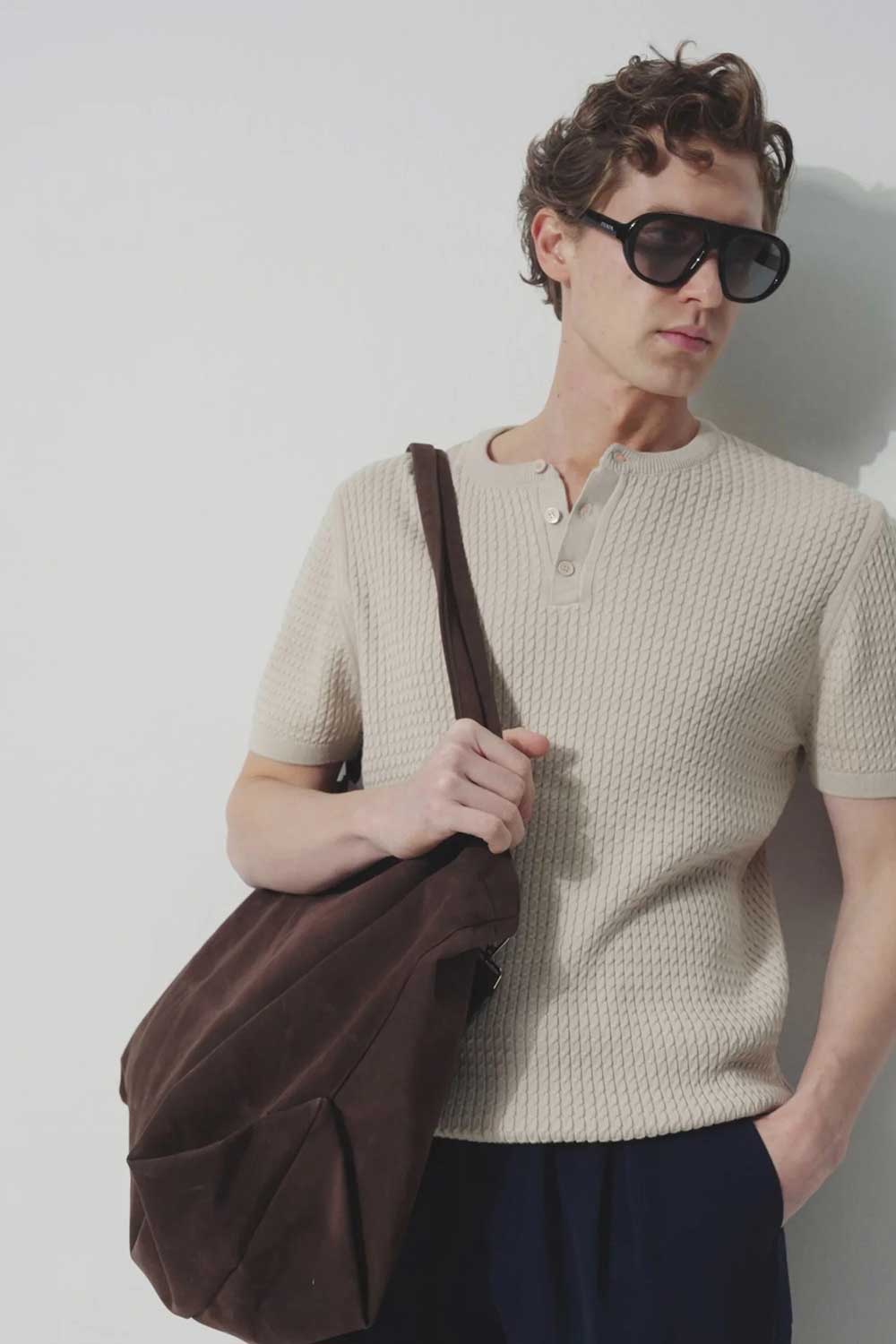 Μπλούζα Knit Henley Textured Studio – Μπεζ