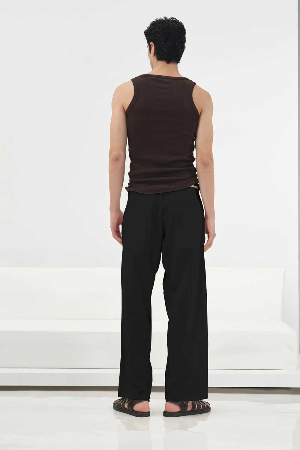 Παντελόνι Linen Straight-Leg με Ψάθινη Ζώνη Studio – Μαύρο