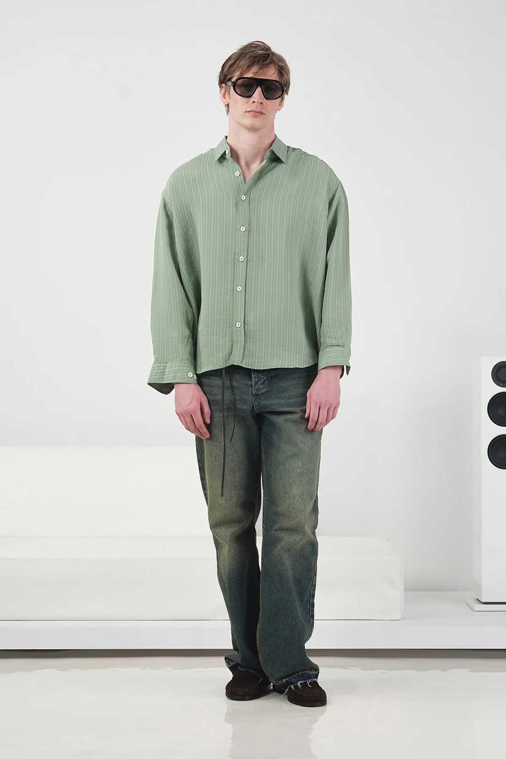 Πουκάμισο Oversized Modal Vertical Stripe Studio – Μέντα